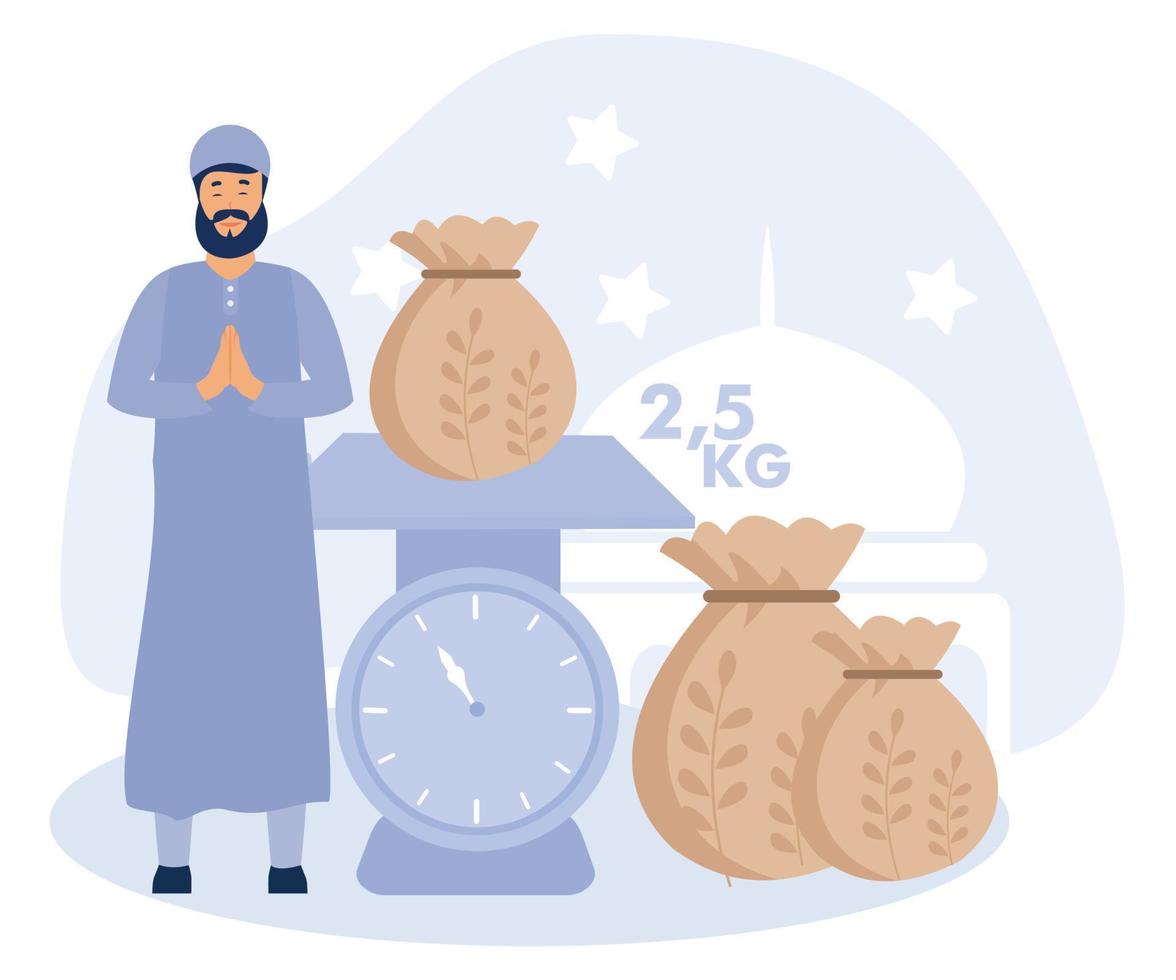 illustration de musulman payant la zakat, Ramadan mois Activités avec Payer zakat avant eid Moubarak, plat vecteur moderne illustration