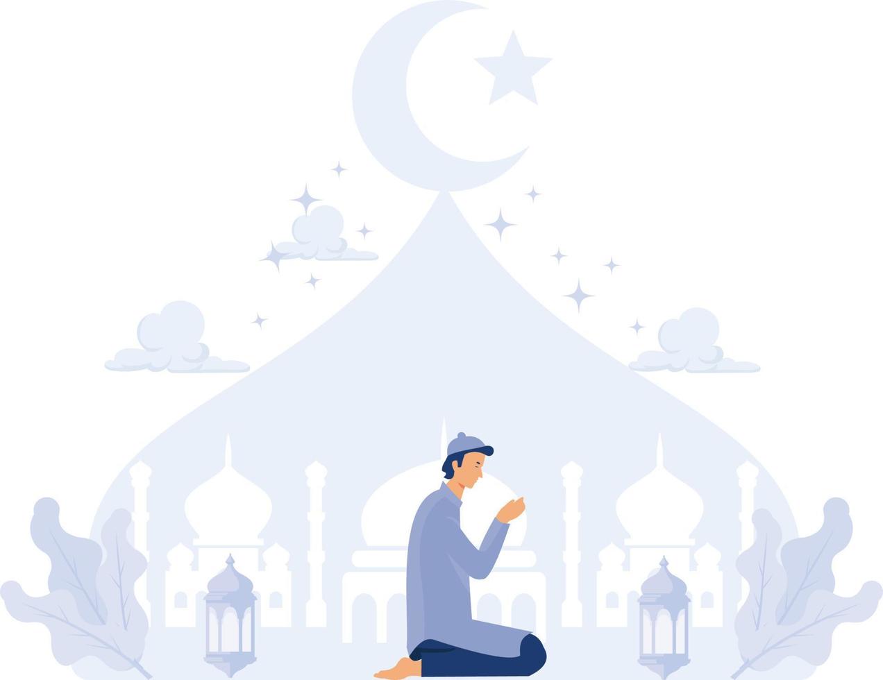 musulman prière illustration, Ramadan kareem salutation carte postale, plat vecteur moderne illustration