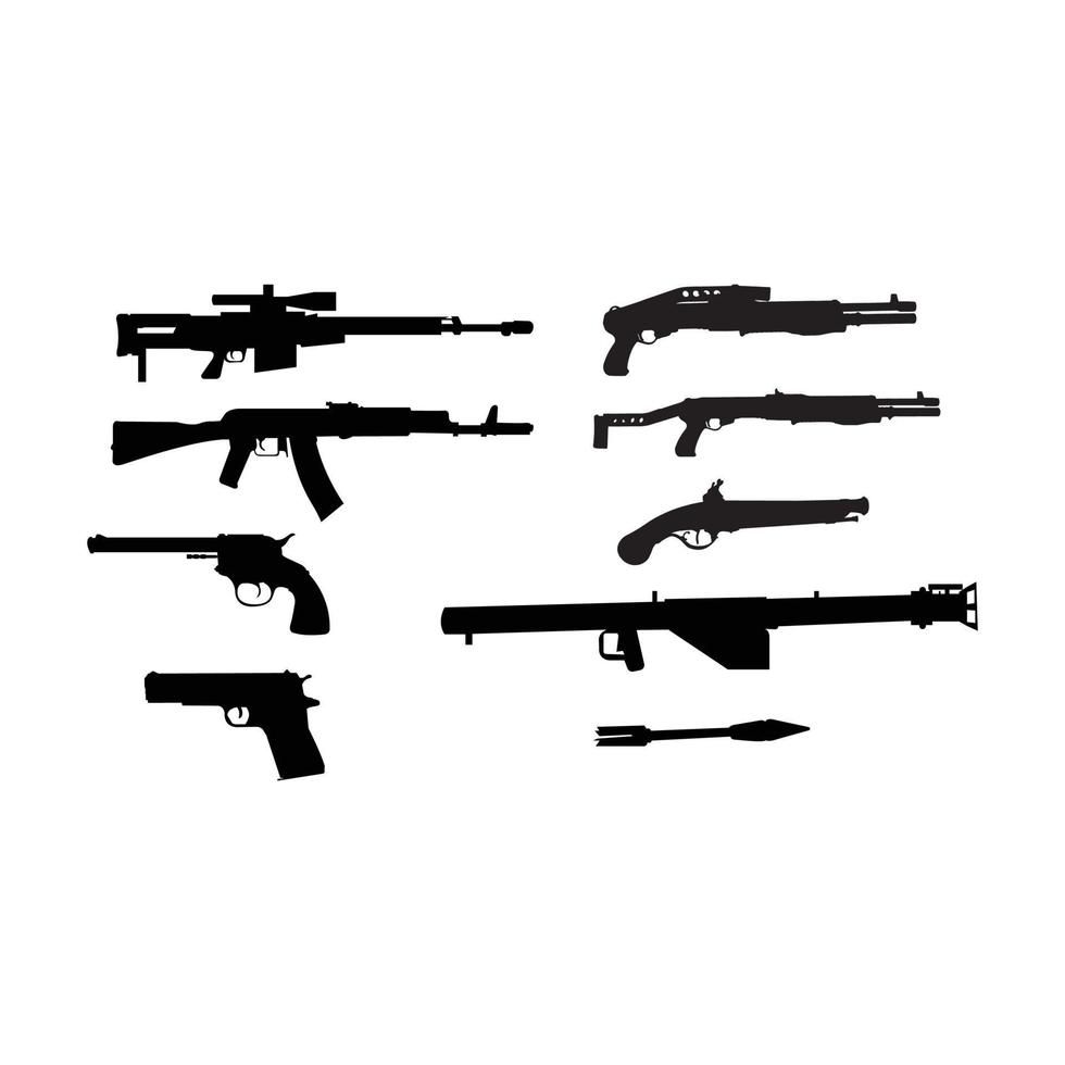 noir silhouettes de armes isolé sur blanc Contexte vecteur