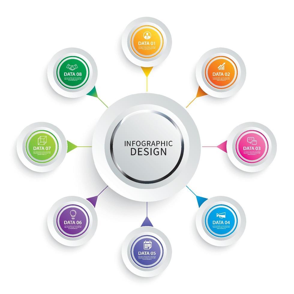 papier cercle infographie avec ensemble de 8 modèles de données vecteur