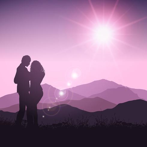 Silhouette de couple en paysage vecteur