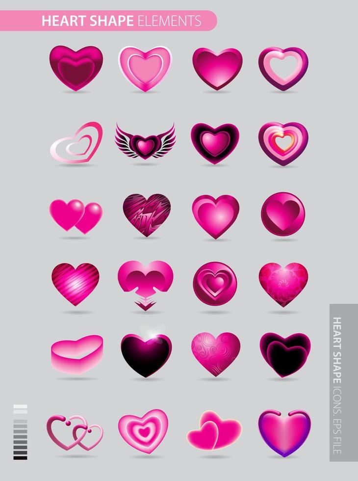 cœur Couleur ensemble Icônes vecteur illustrations. ensemble de cœurs dans différent couleurs et les types
