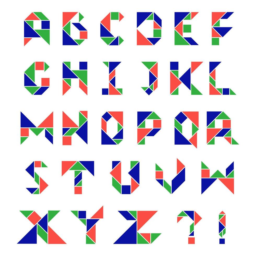 alphabet Police de caractère abc tangram collection vecteur élément paquet ensemble agrafe art coloré illustration xyz