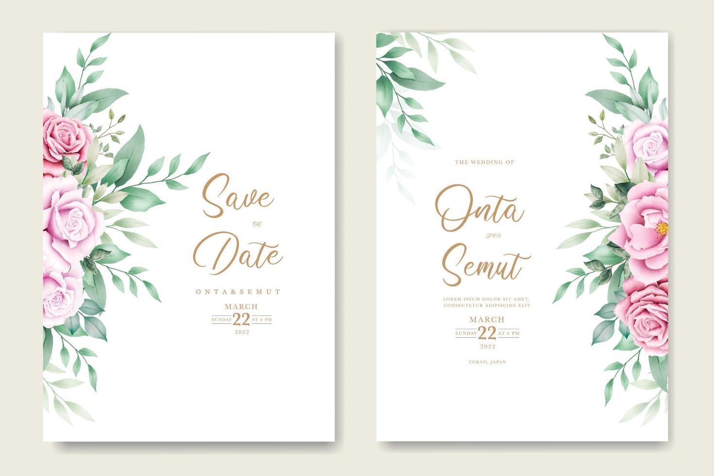 carte d'invitation de mariage avec aquarelle rose florale vecteur