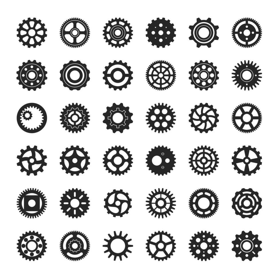 engrenages icône. industriel moteur équipement ou dent. rond roue dentée mécanisme, machine ingénierie rouages, l'horloge roues dentées, mécanique roues vecteur ensemble