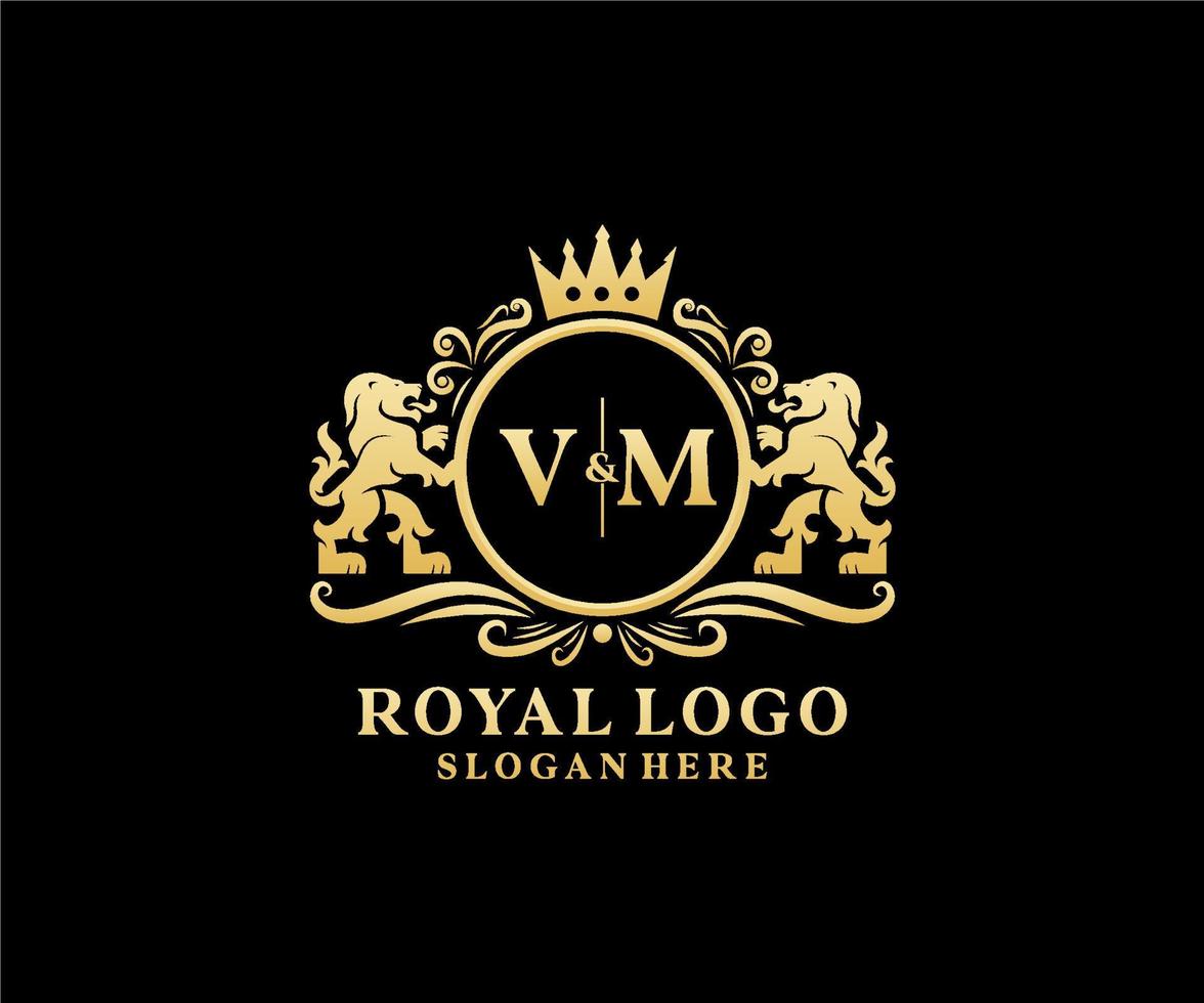 modèle initial de logo vm lettre lion royal luxe en art vectoriel pour restaurant, royauté, boutique, café, hôtel, héraldique, bijoux, mode et autres illustrations vectorielles.