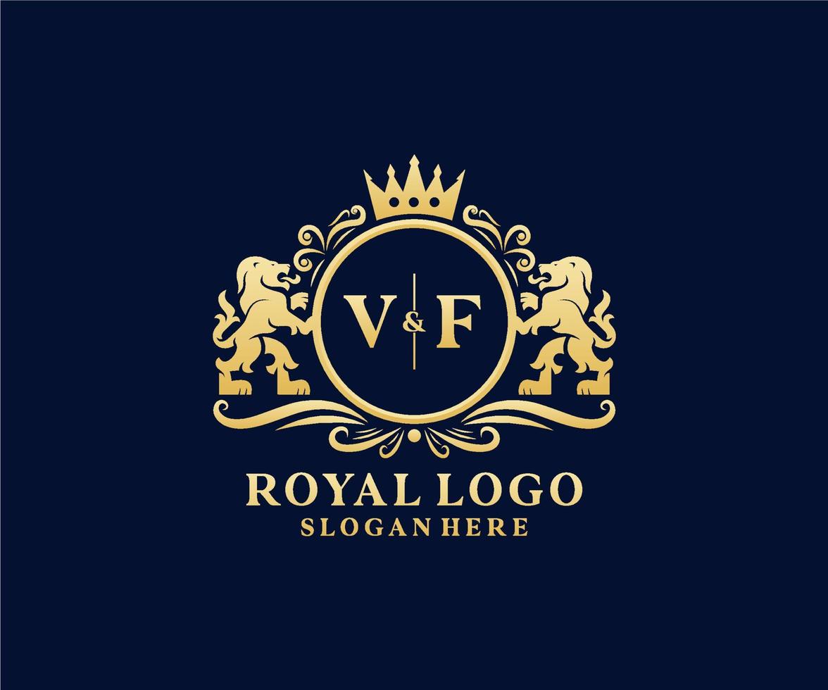 modèle initial de logo vf lettre lion royal luxe en art vectoriel pour restaurant, royauté, boutique, café, hôtel, héraldique, bijoux, mode et autres illustrations vectorielles.