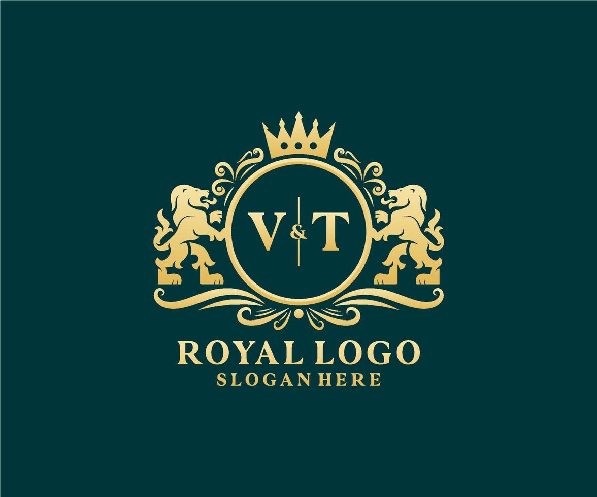 modèle initial de logo vt lettre lion royal luxe en art vectoriel pour restaurant, royauté, boutique, café, hôtel, héraldique, bijoux, mode et autres illustrations vectorielles.