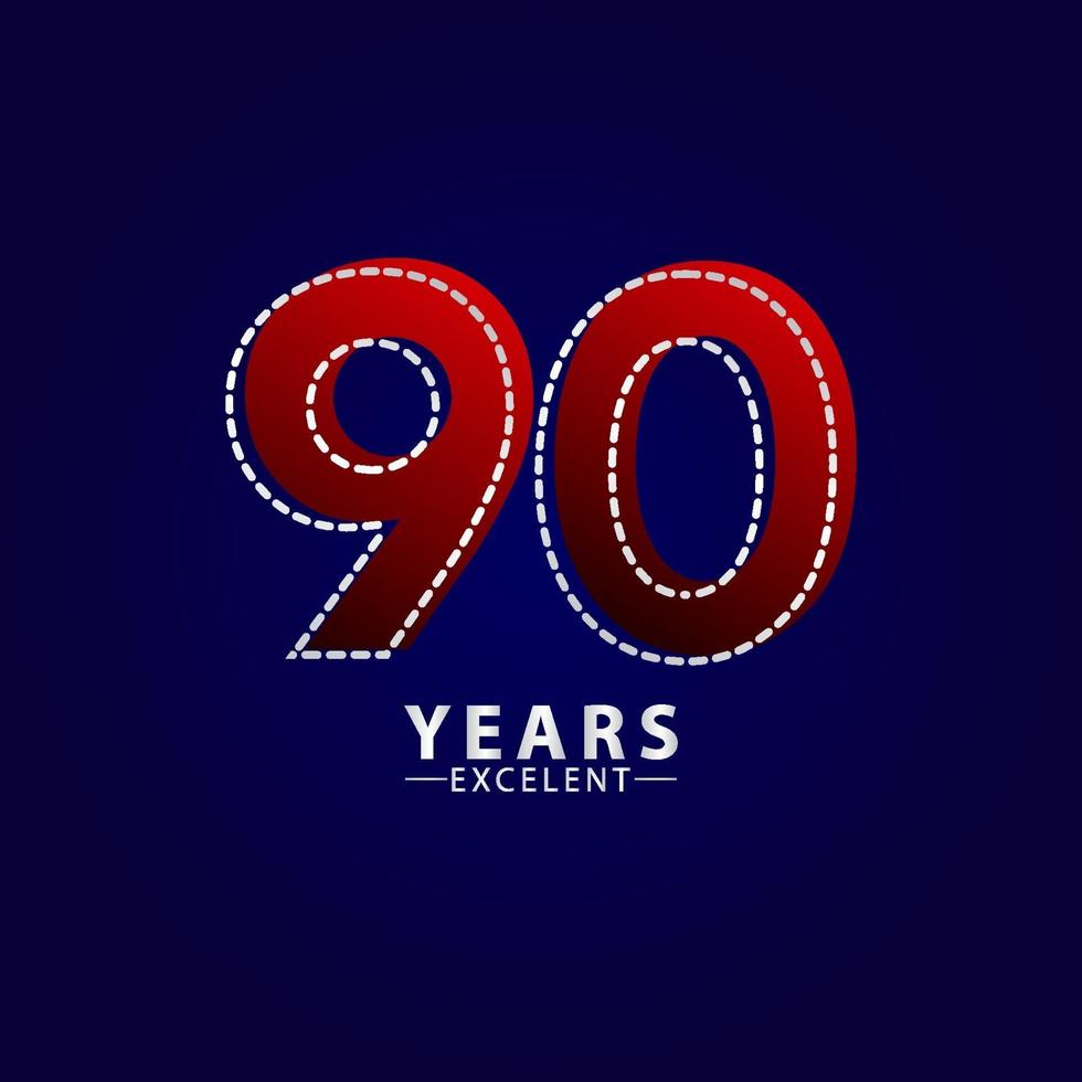 90 ans excellente célébration anniversaire ligne de tiret rouge vector illustration de conception de modèle