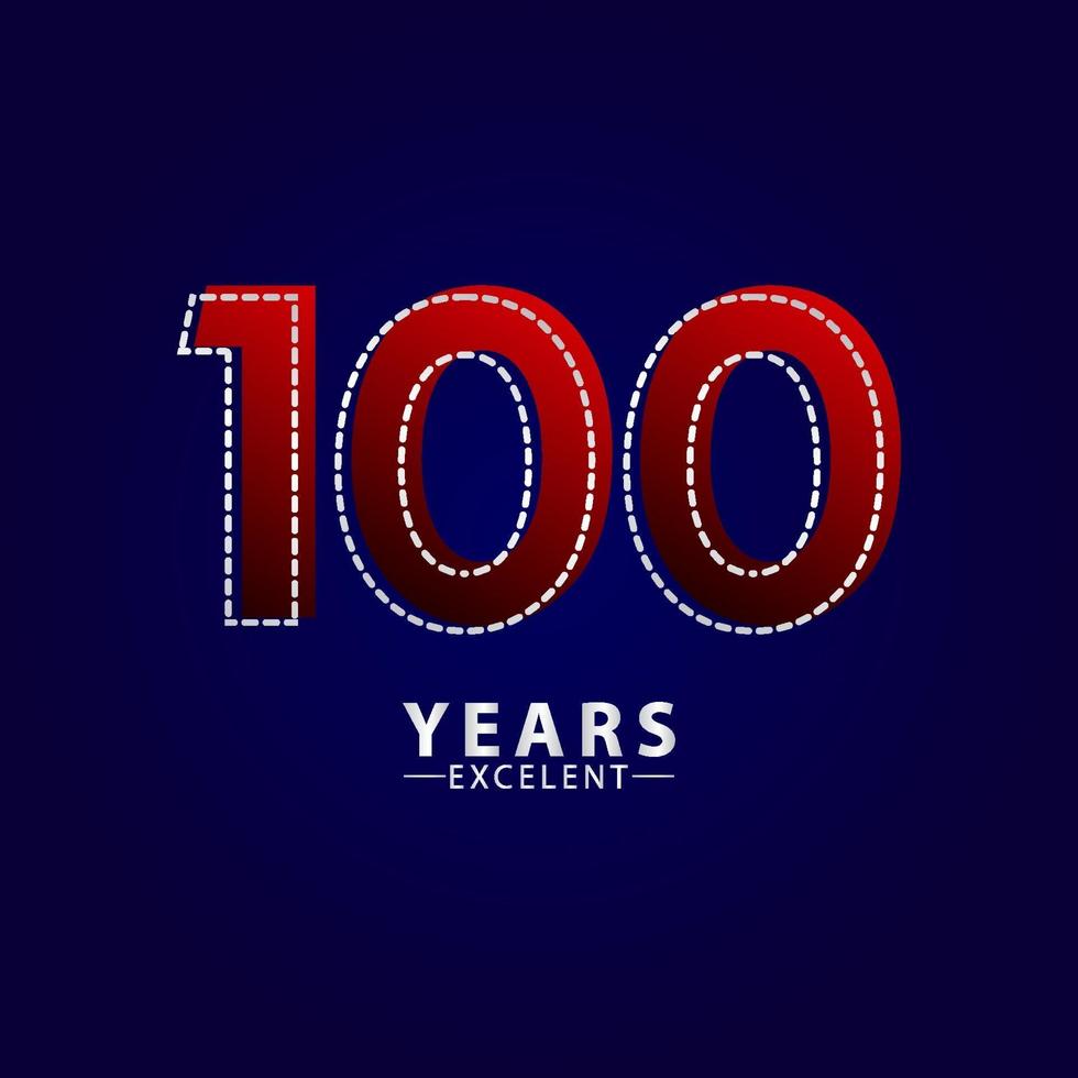 100 ans excellente célébration de l & # 39; anniversaire illustration de conception de modèle de ligne de tiret rouge vecteur