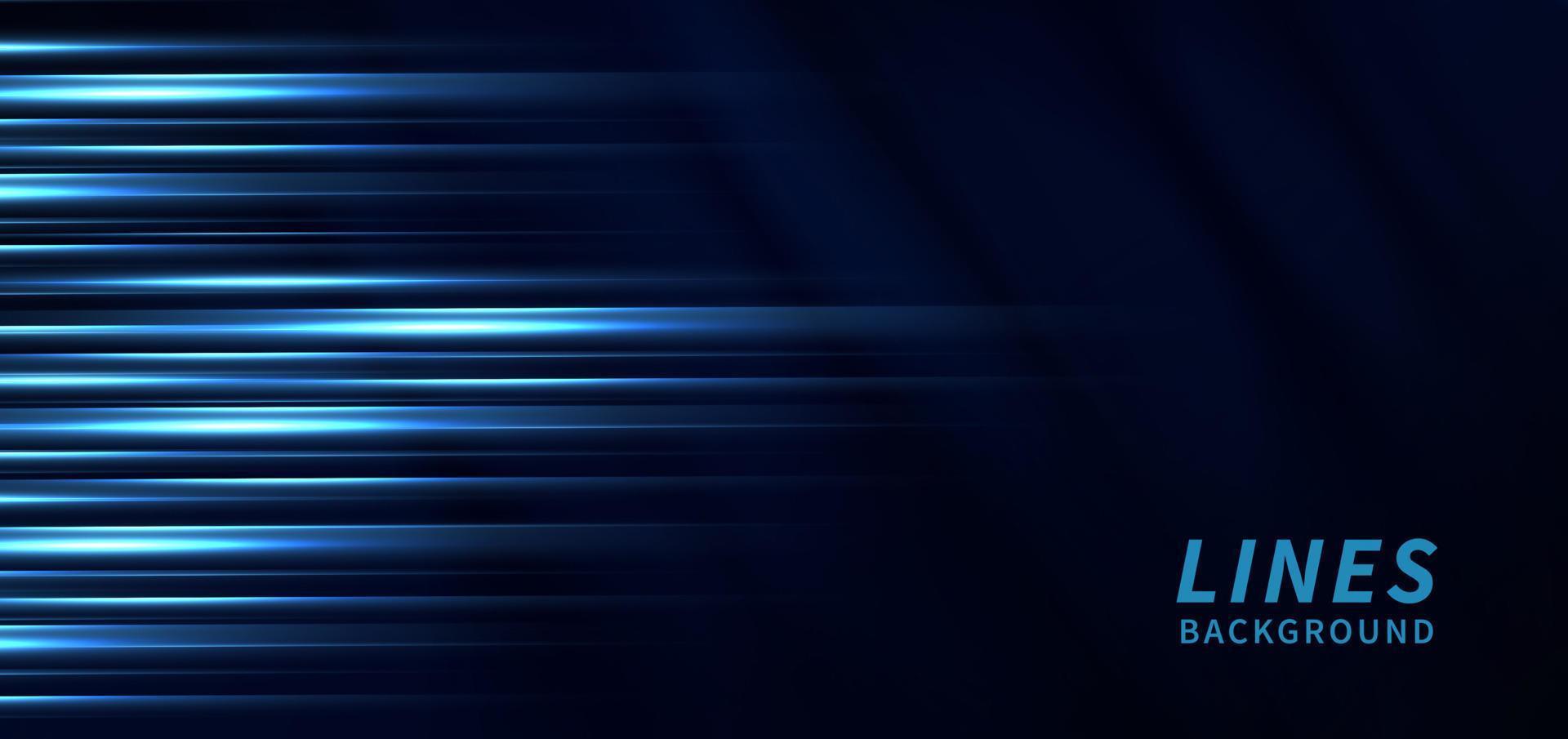 technologie abstraite lignes lumineuses bleues brillantes futuristes avec effet de flou de mouvement de vitesse sur fond bleu foncé. vecteur