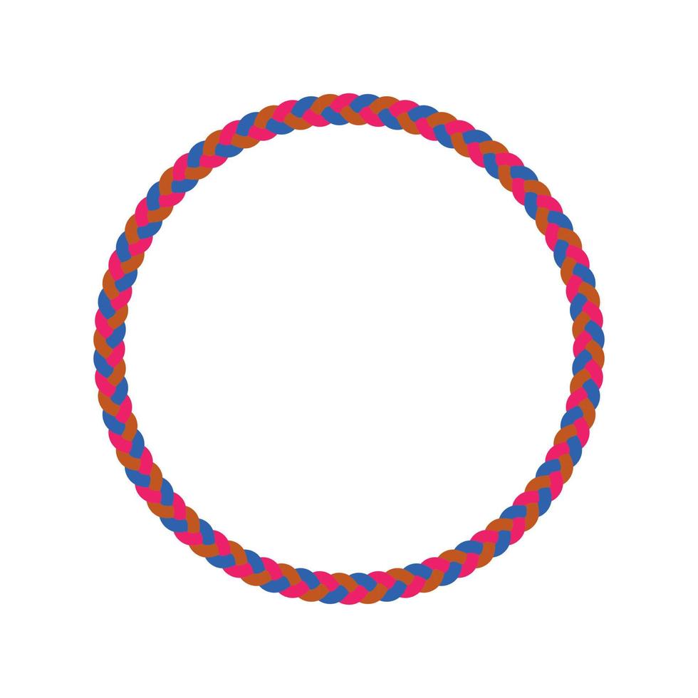 réaliste bleu, orange, et rose Couleur corde cercle Cadre vecteur modèle. multicolore circulaire lasso corde frontière. rond tressé attelage chaîne.