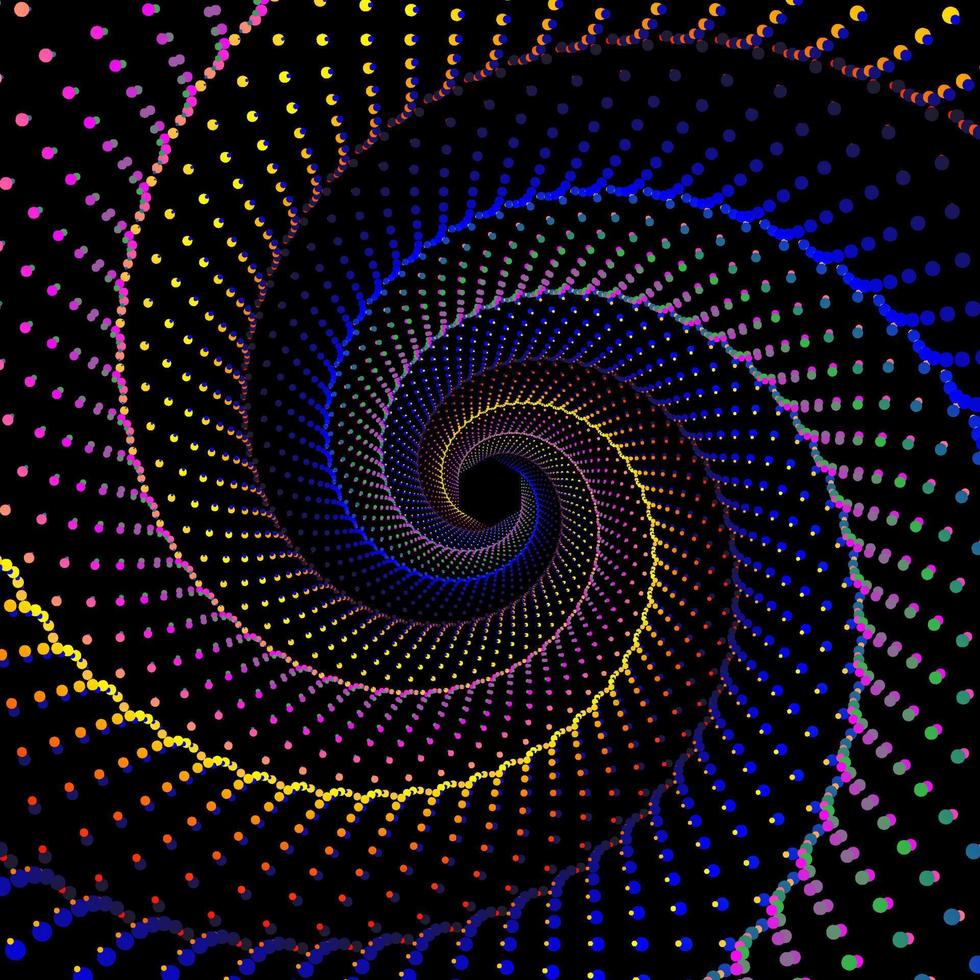 bleu, jaune, rose, et vert à pois spirale vortex vecteur Contexte. multicolore ondulé tourbillon modèle points fond d'écran conception.