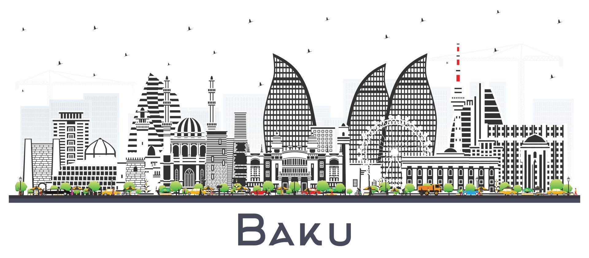 baku Azerbaïdjan ville horizon avec Couleur bâtiments isolé sur blanche. vecteur illustration. baku paysage urbain avec Repères.