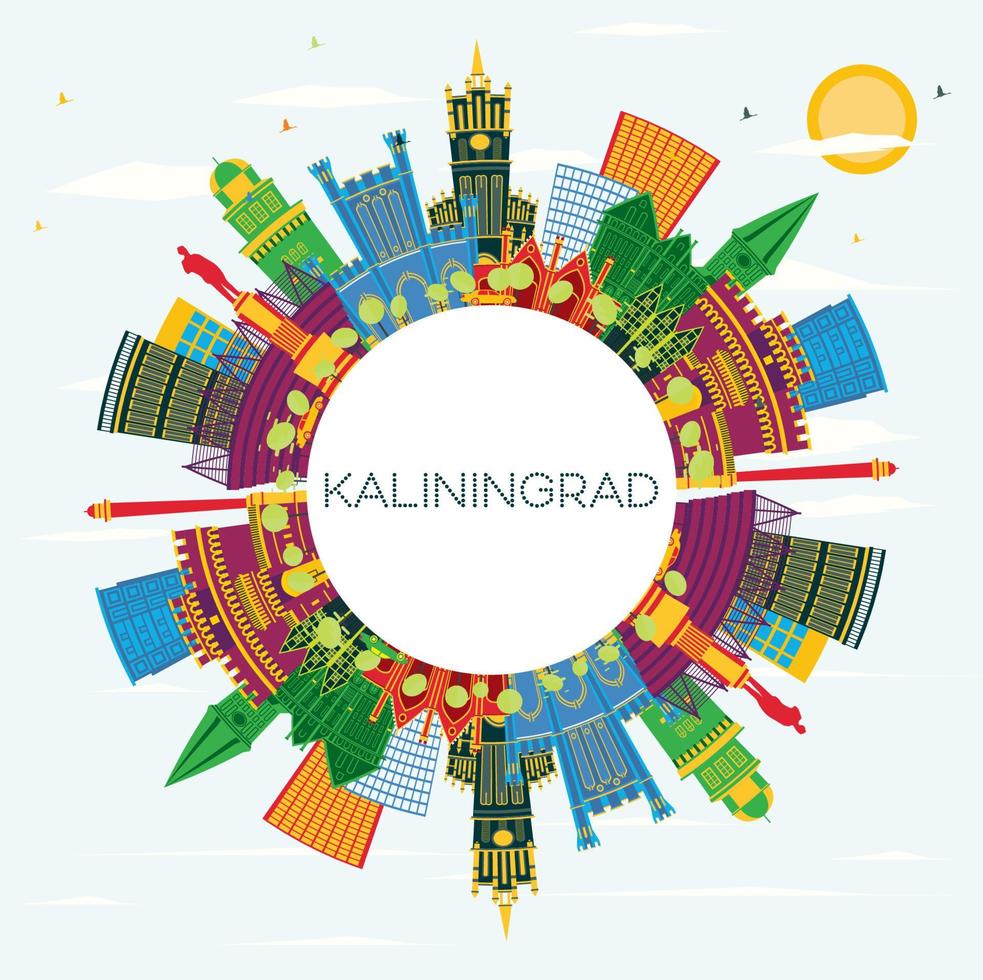 Kaliningrad Russie ville horizon avec Couleur bâtiments, bleu ciel et copie espace. Kaliningrad paysage urbain avec Repères. vecteur