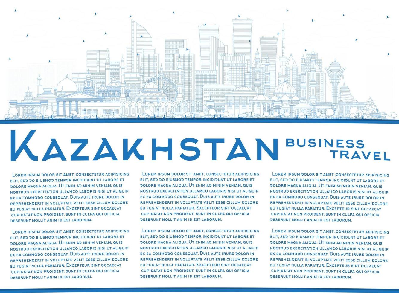 contour kazakhstan ville horizon avec bleu bâtiments et copie espace. vecteur illustration. concept avec moderne architecture.