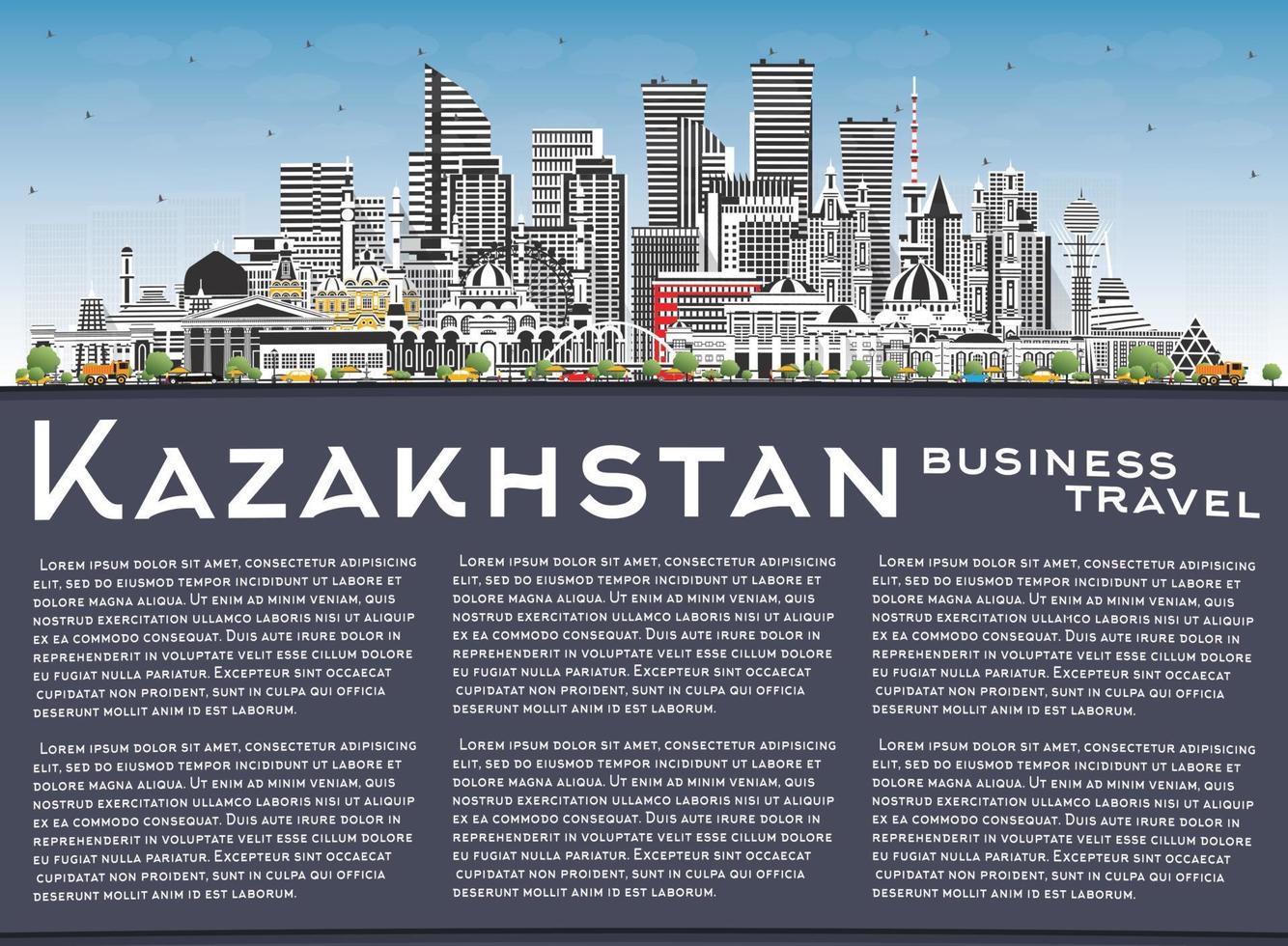 kazakhstan ville horizon avec gris bâtiments, bleu ciel et copie espace. vecteur illustration. concept avec moderne architecture.