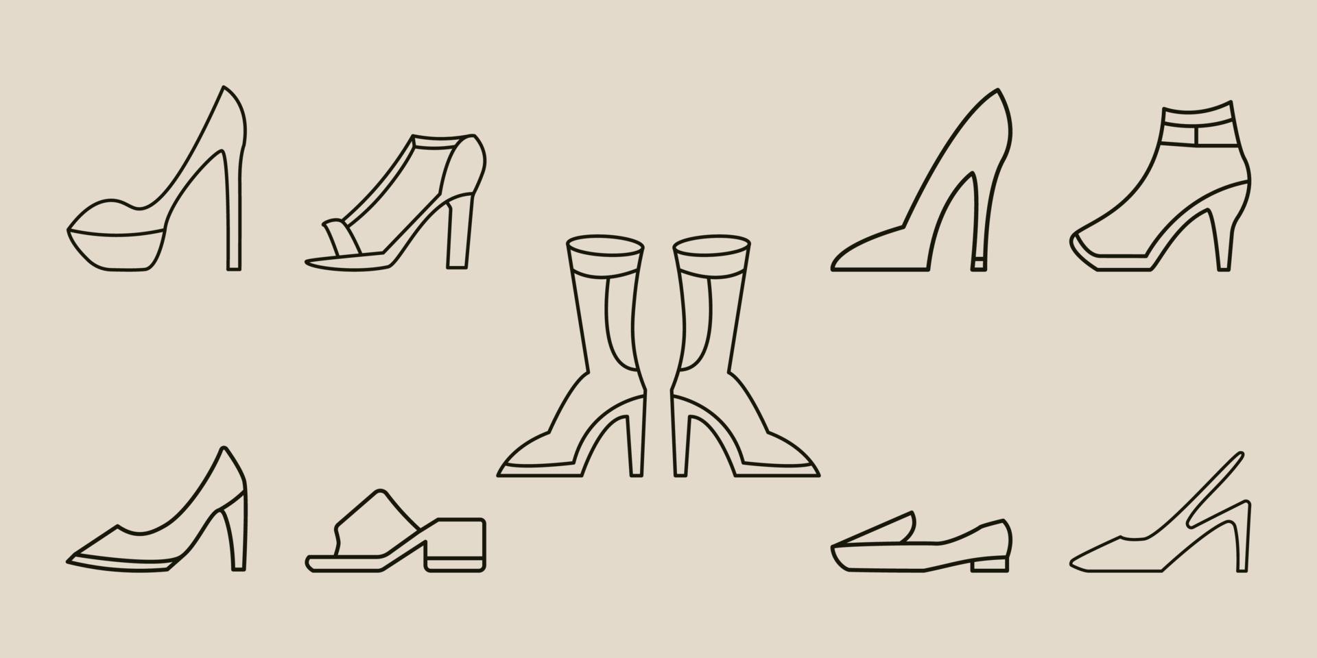 ensemble paquet des chaussures femme avec ligne art style logo vecteur icône conception. affaires symbole modèle illustration