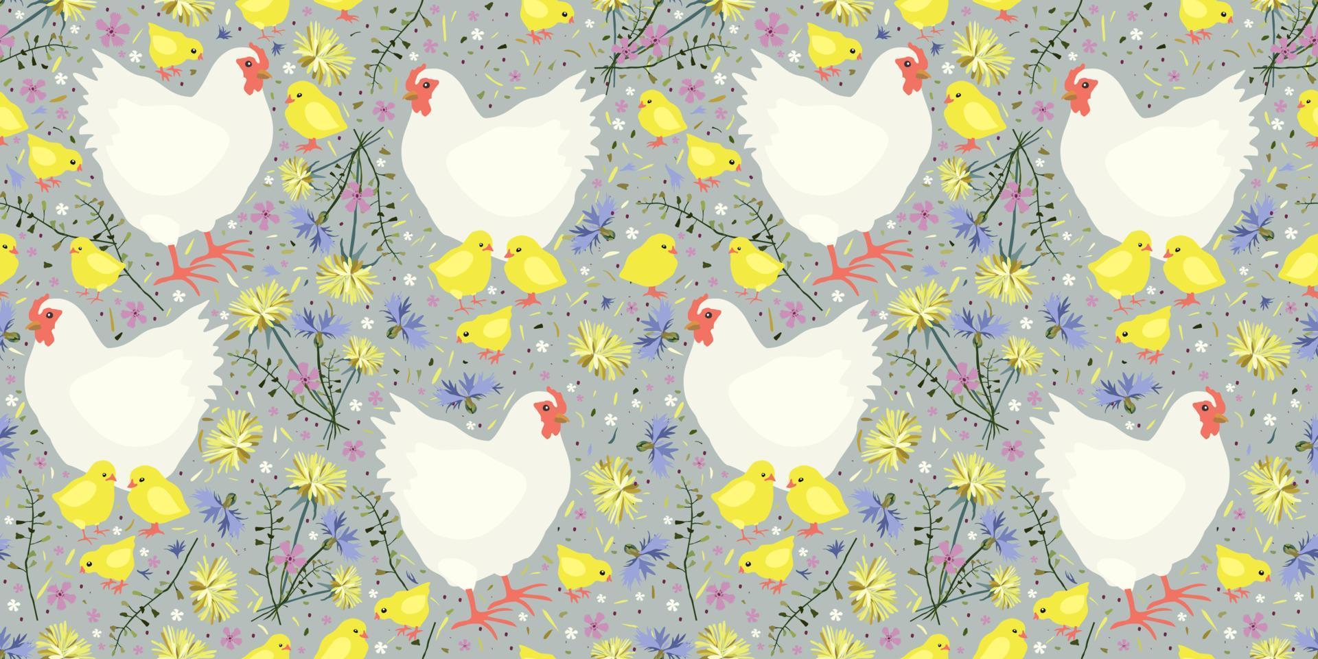 vecteur sans couture modèle avec les poules et poussins sur floral pastel Contexte.