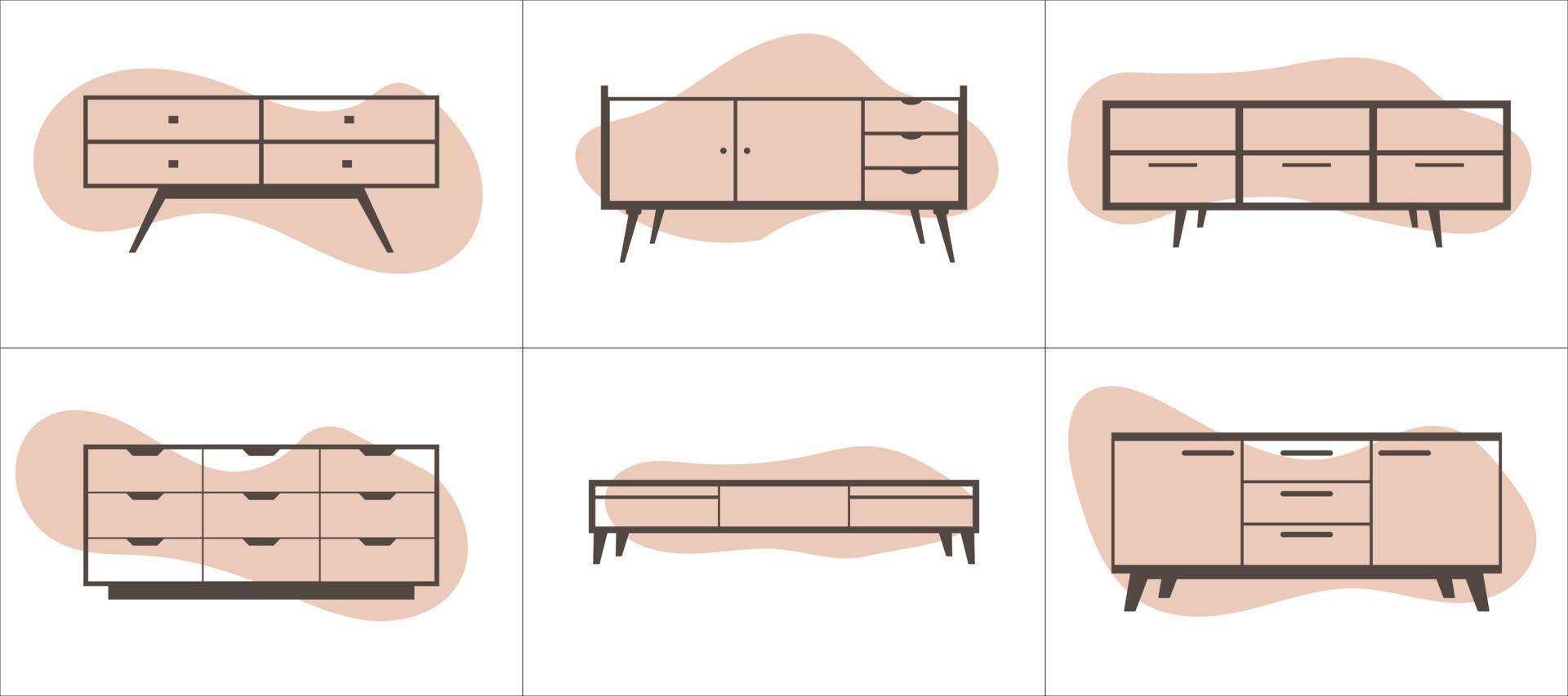 ensemble de meubles ligne Icônes. meubles pour vivant pièce et chambre à coucher. vecteur illustration dans plat style.