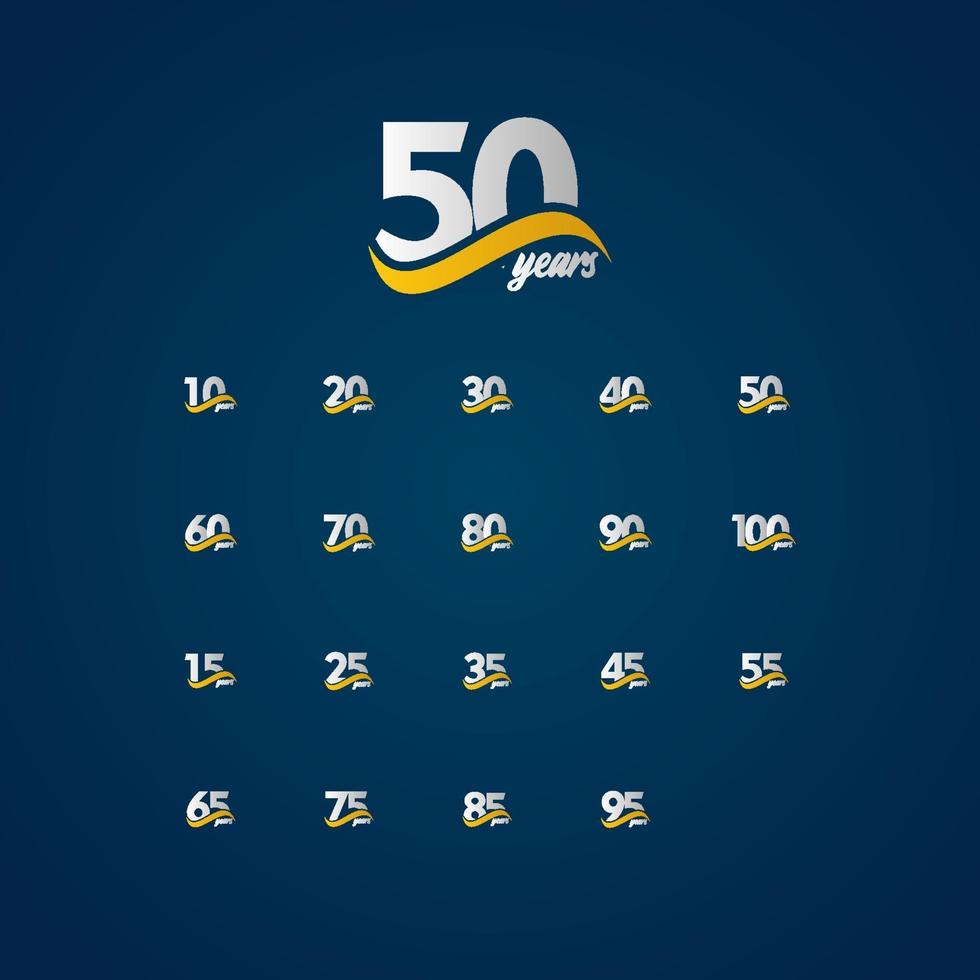50 ans anniversaire célébration élégant blanc jaune bleu logo vector illustration de conception de modèle
