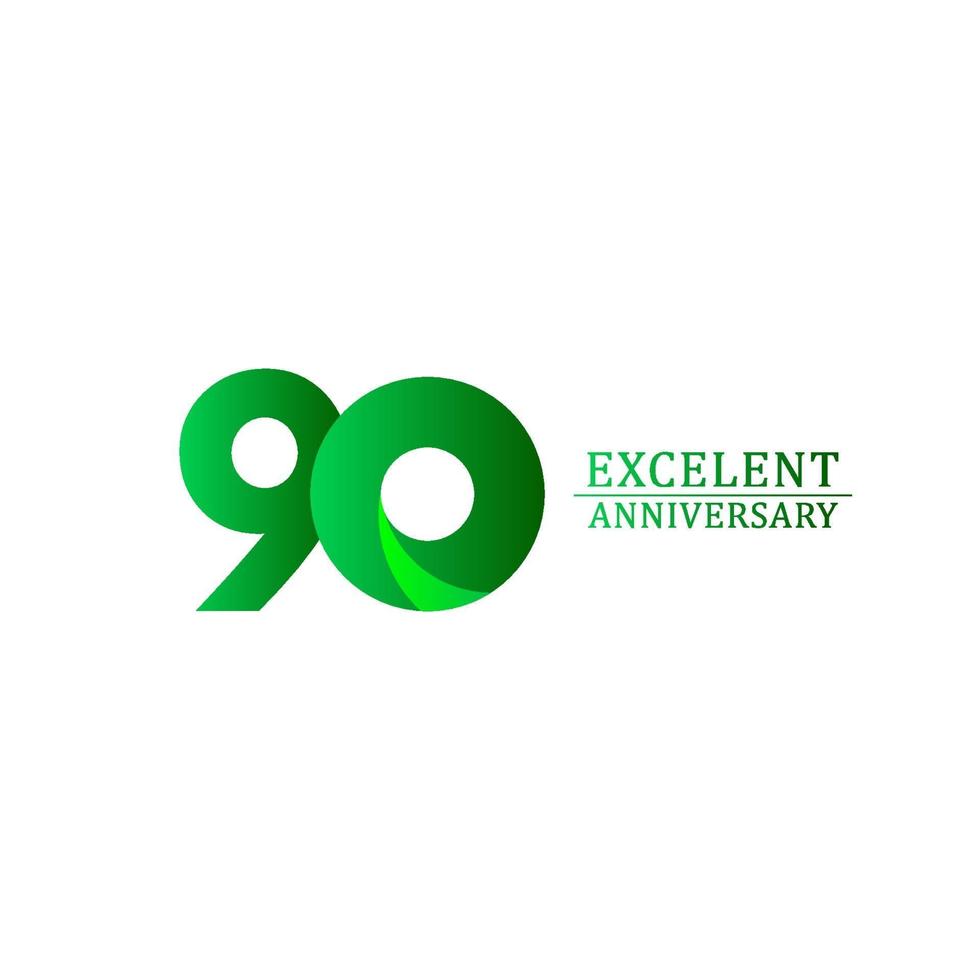 90 ans excellent anniversaire célébration logo vert vector illustration de conception de modèle