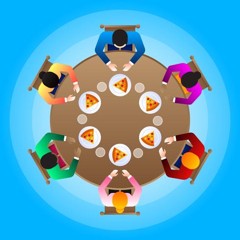 Famille diversifiée heureuse, manger ensemble sur Illustration Table ronde vecteur