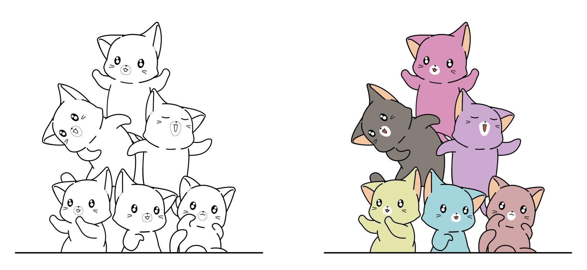 chats colorés, coloriage de dessin animé pour les enfants vecteur