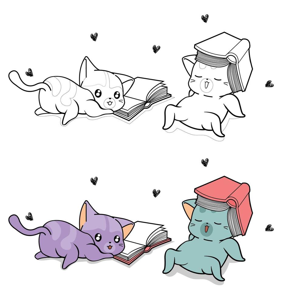 personnages de chat mignon avec des manuels, coloriage de dessin animé pour les enfants vecteur