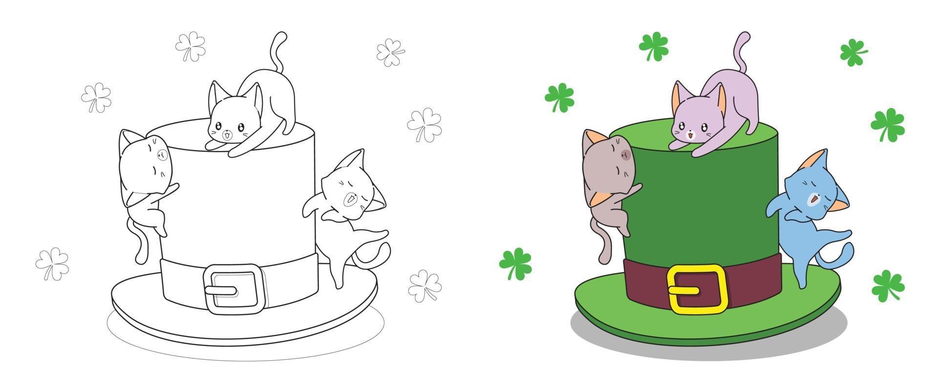 chats avec chapeau le jour de la saint patrick, coloriage pour les enfants vecteur