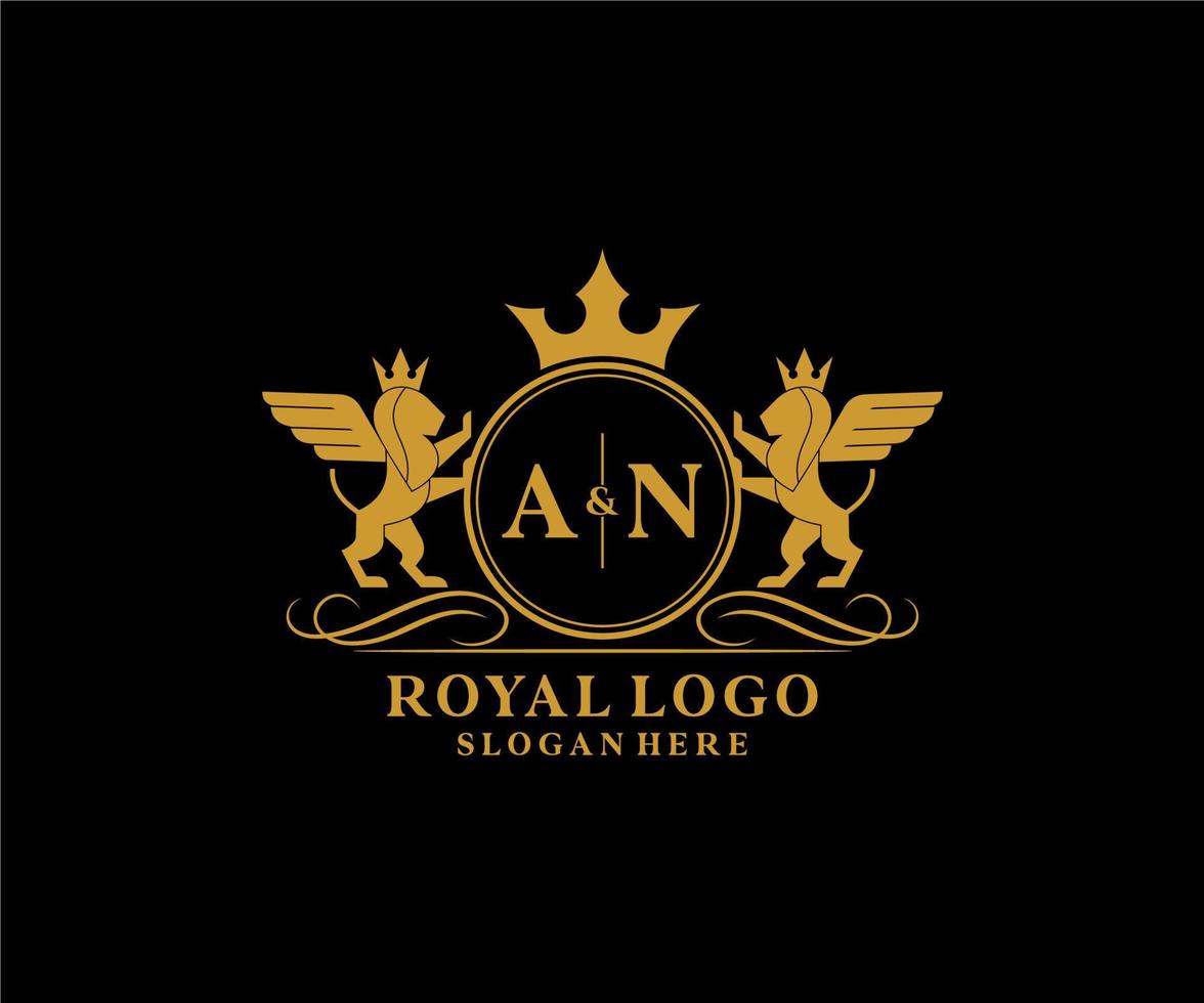 initiale un lettre Lion Royal luxe héraldique, crête logo modèle dans vecteur art pour restaurant, royalties, boutique, café, hôtel, héraldique, bijoux, mode et autre vecteur illustration.