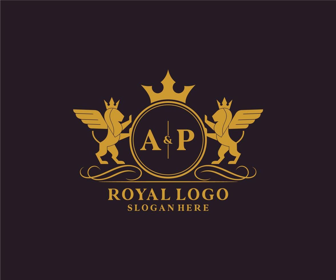 initiale ap lettre Lion Royal luxe héraldique, crête logo modèle dans vecteur art pour restaurant, royalties, boutique, café, hôtel, héraldique, bijoux, mode et autre vecteur illustration.