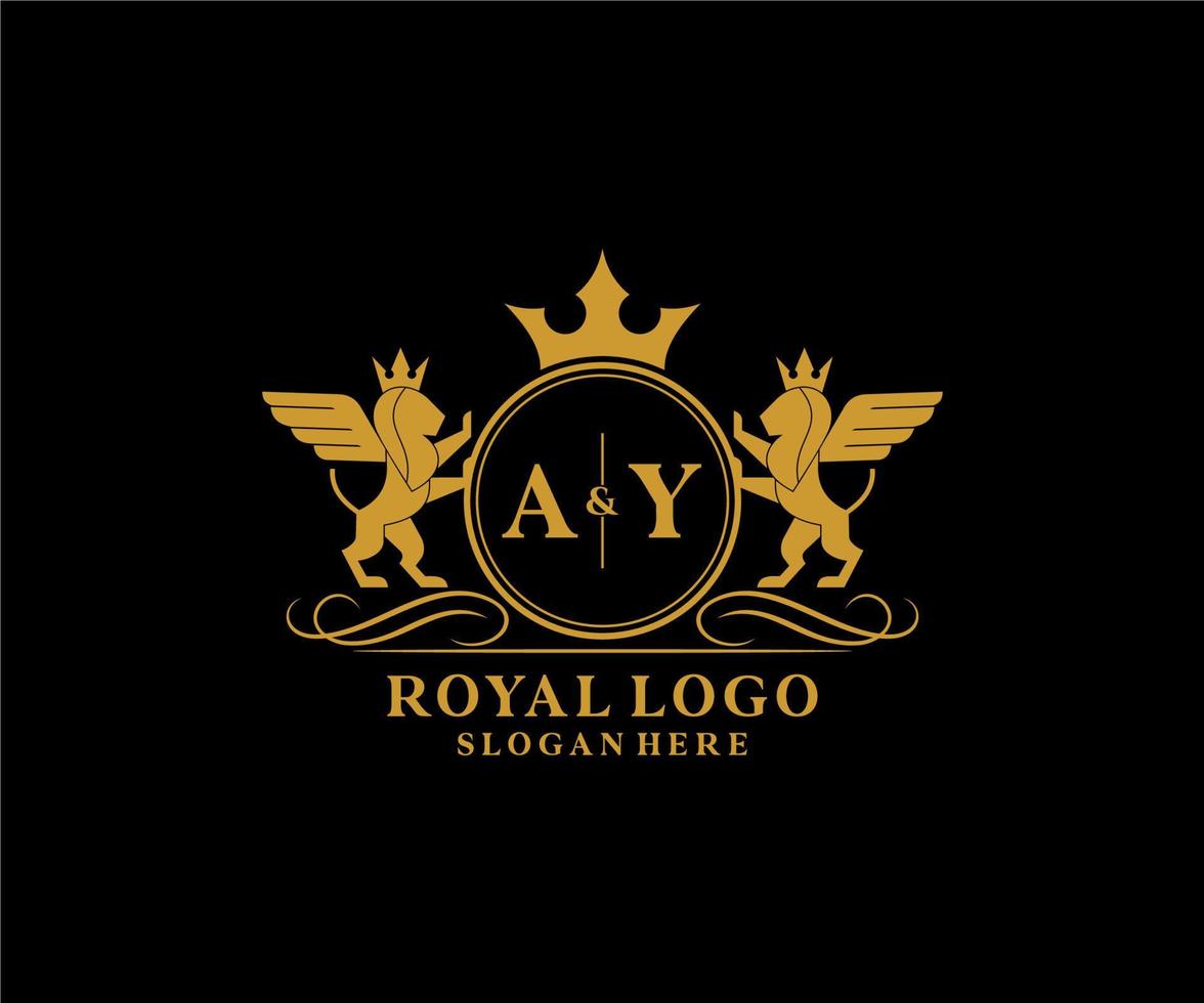 initiale oui lettre Lion Royal luxe héraldique, crête logo modèle dans vecteur art pour restaurant, royalties, boutique, café, hôtel, héraldique, bijoux, mode et autre vecteur illustration.