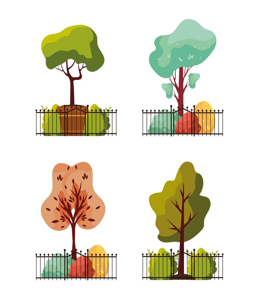 plantes dautomne avec clôture de parc métallique vecteur