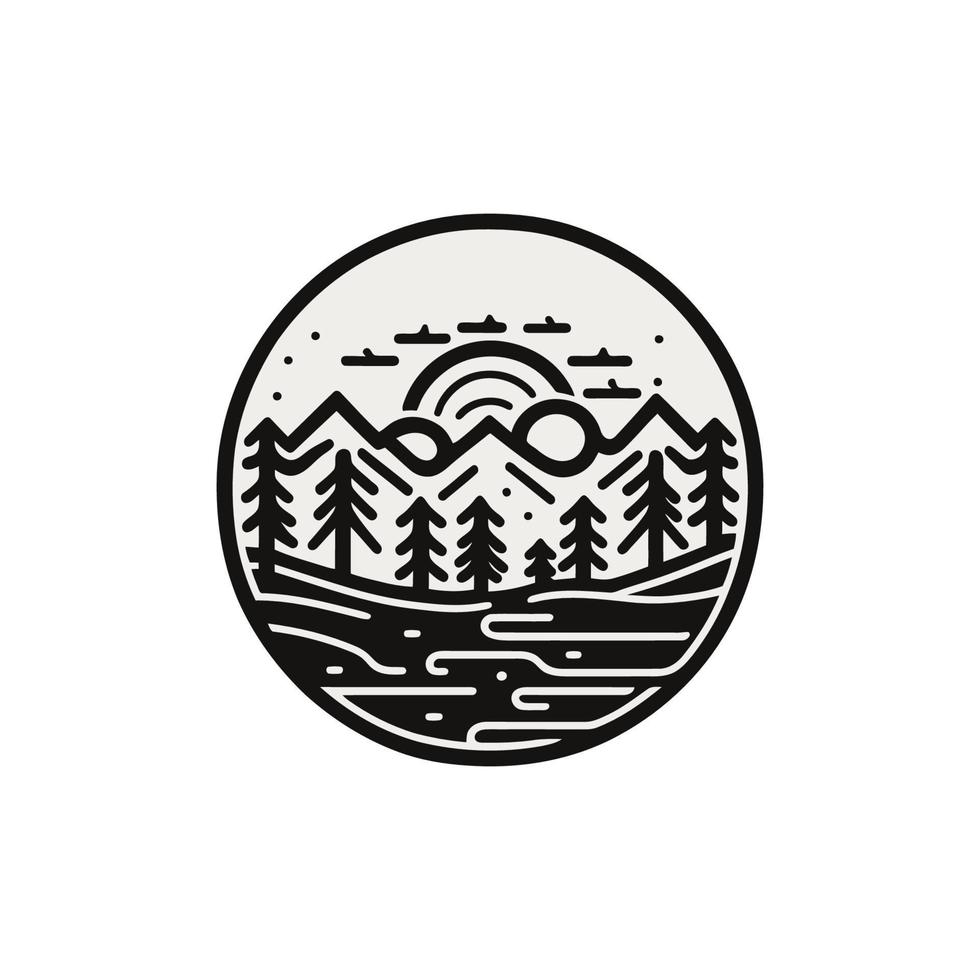 montagnes et rivière logo conception. la nature paysage logo vecteur illustration.