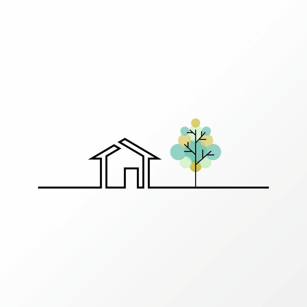 Facile et unique maison et arbre sur plat ligne image graphique icône logo conception abstrait concept vecteur action. pouvez être utilisé comme une symbole en relation à environnement ou Accueil