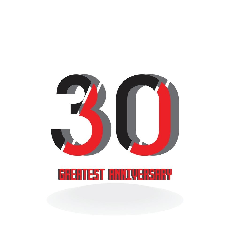 30 ans anniversaire célébration noir couleur rouge vecteur modèle illustration de conception