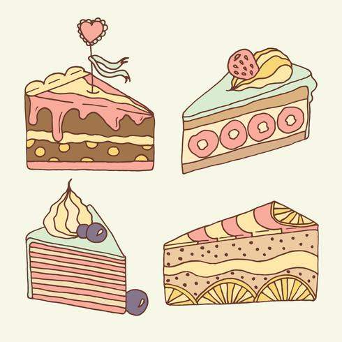 Illustration de gâteau de vecteur. Ensemble de 4 gâteaux dessinés à la main. vecteur