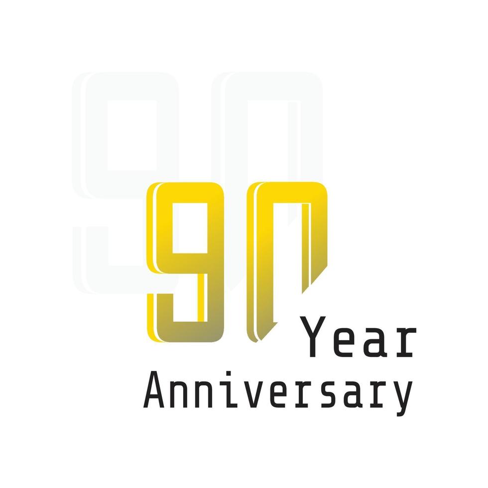 90 ans anniversaire célébration illustration de conception de modèle de vecteur de couleur jaune