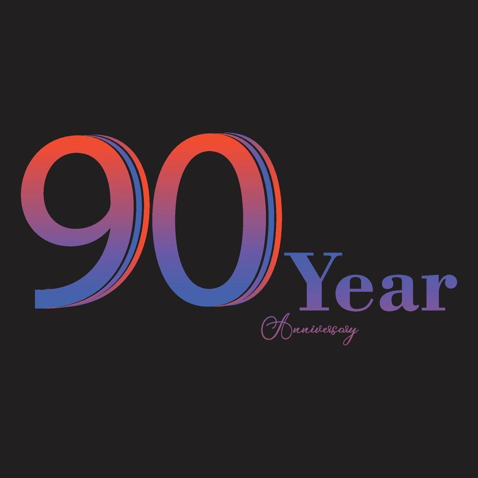 90 ans anniversaire célébration arc-en-ciel couleur vector illustration de conception de modèle