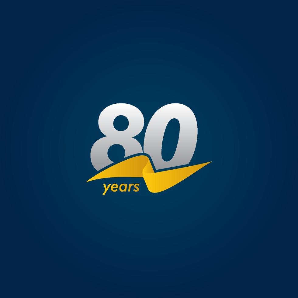 80 ans anniversaire célébration blanc bleu et jaune ruban vector illustration de conception de modèle