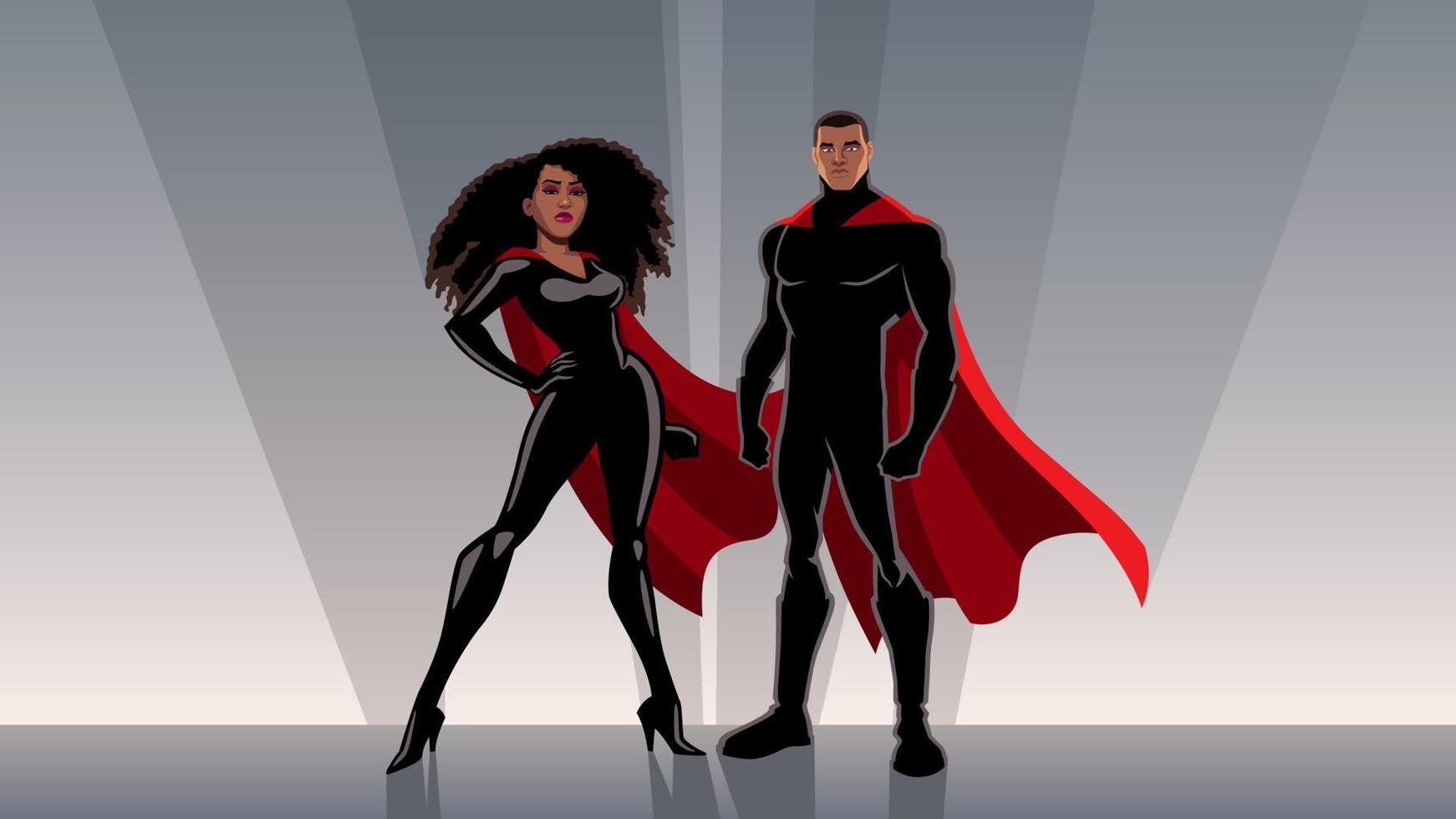 super-héros couple noir vecteur
