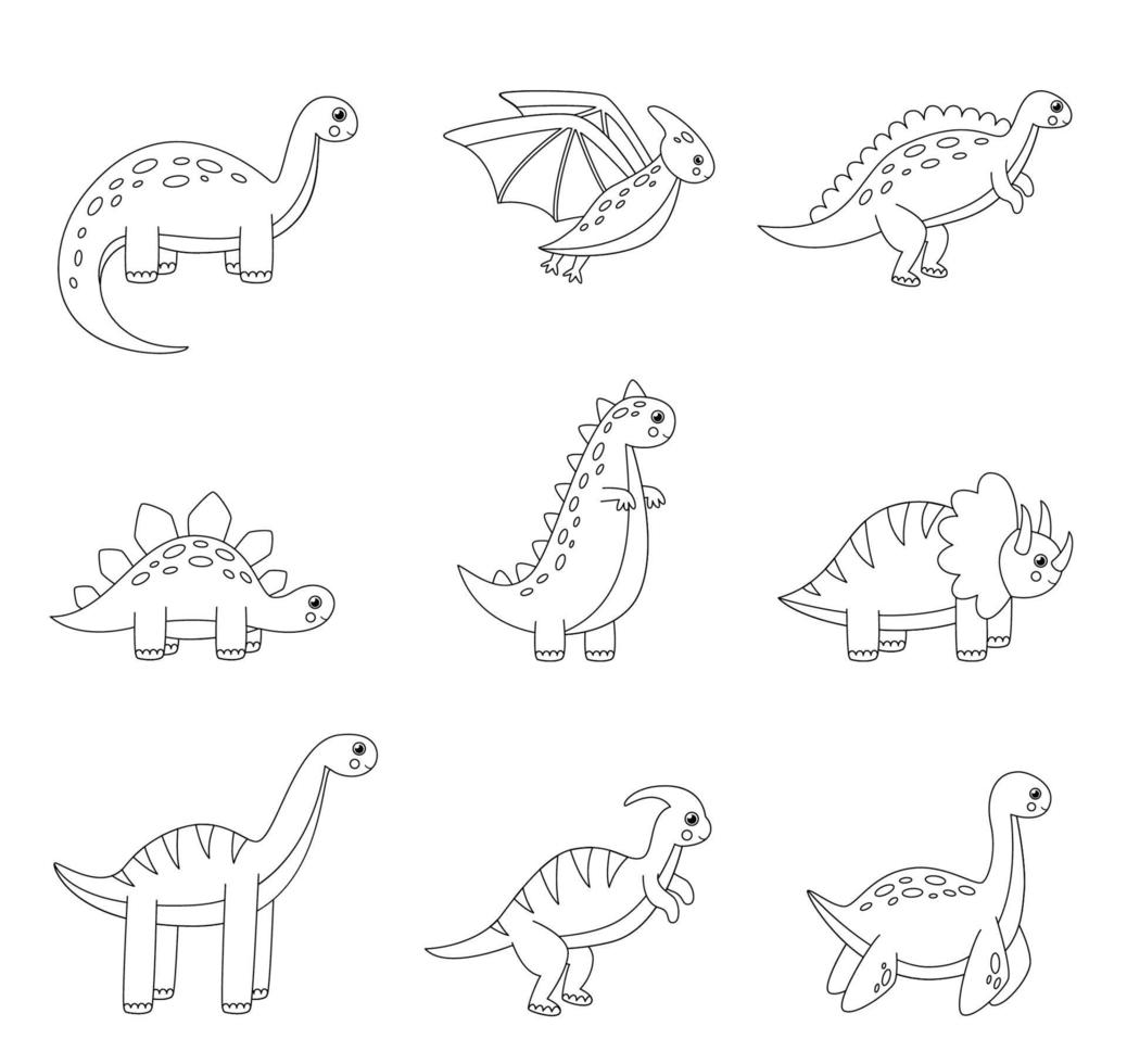 jeu de couleurs de dinosaures de dessin animé. coloriage pour les enfants. vecteur