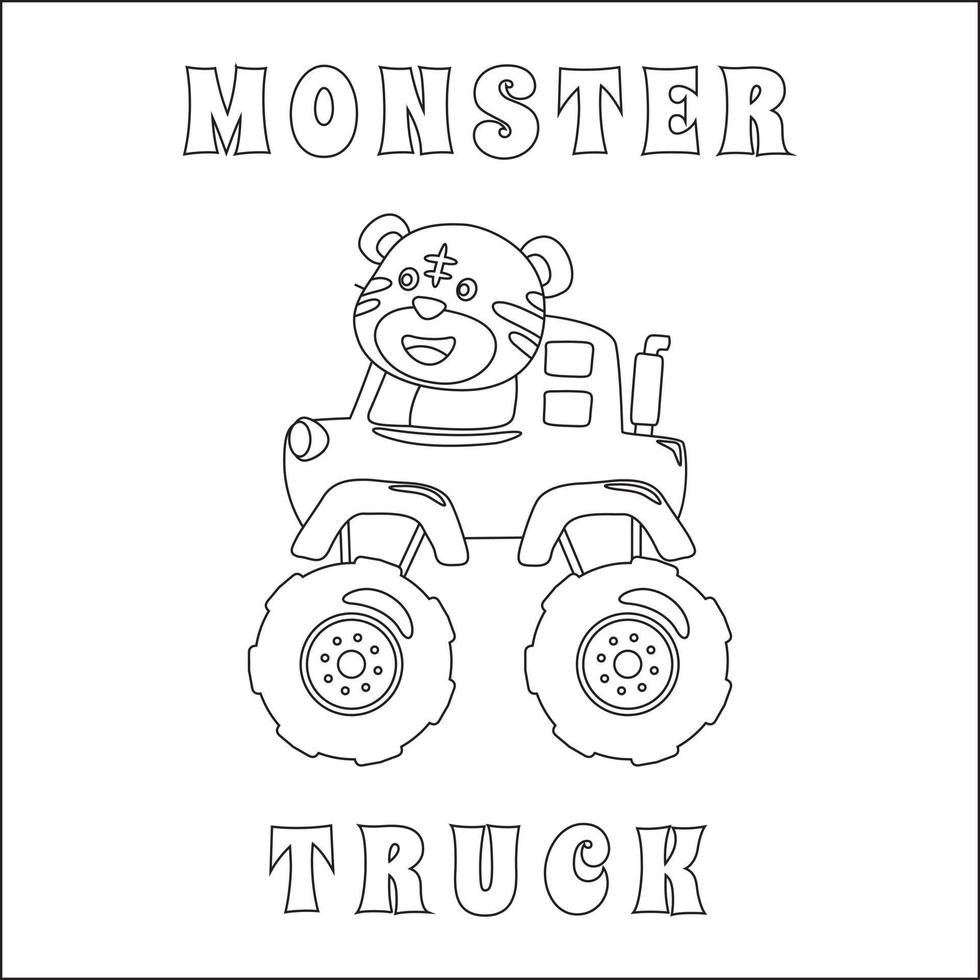 vecteur illustration de monstre un camion avec animal conducteur. dessin animé isolé vecteur illustration, Créatif vecteur puéril conception pour des gamins activité coloration livre ou page.