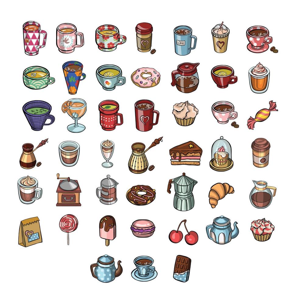 Facile ensemble de café des lunettes et thé tasses symboles. vecteur