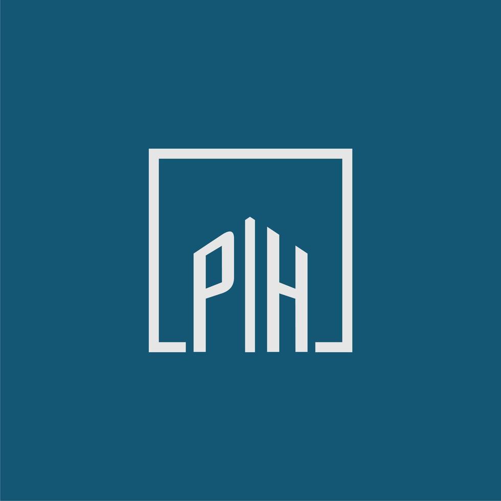 ph initiale monogramme logo réel biens dans rectangle style conception vecteur