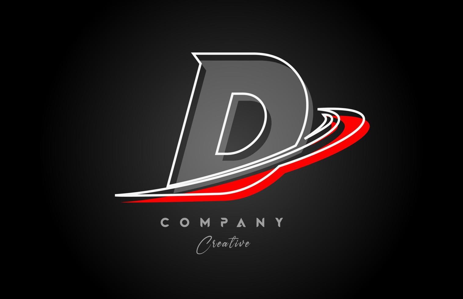 rouge gris ligne ré alphabet lettre logo icône conception avec swoosh et ombre. Créatif modèle pour entreprise et affaires vecteur