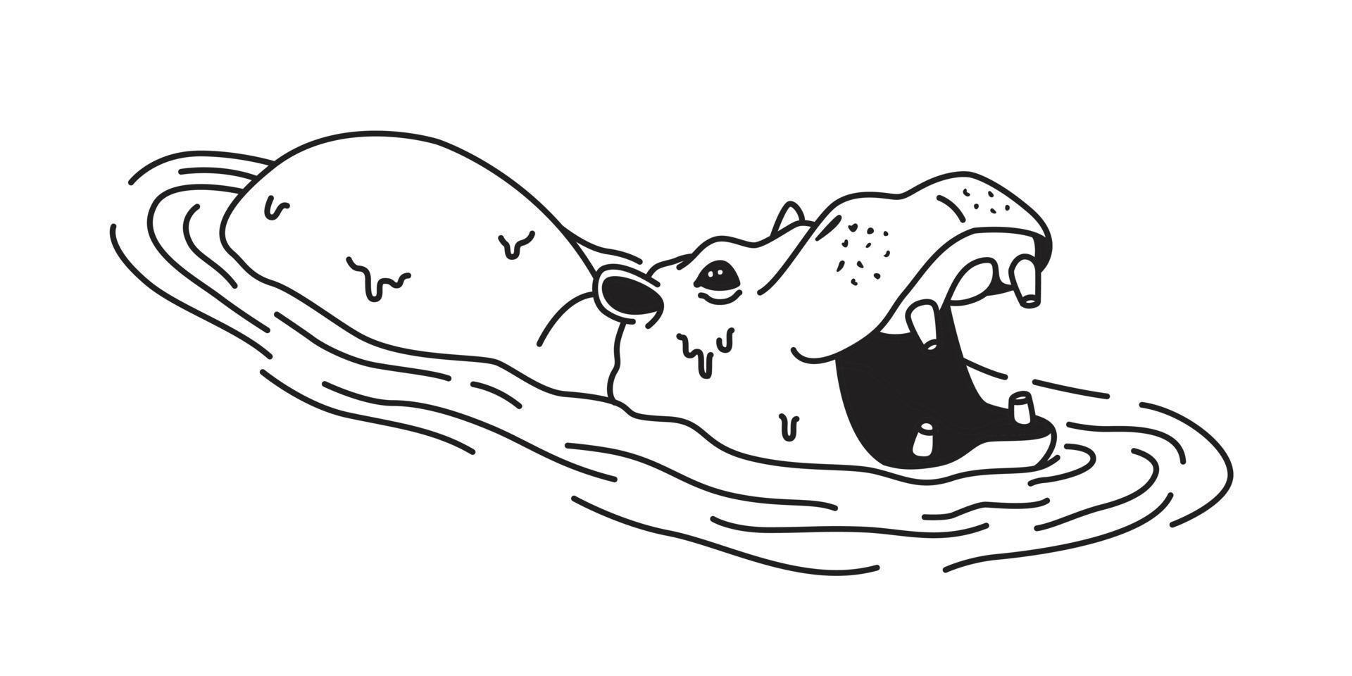 hippopotame vecteur icône hippopotame logo nager dessin animé griffonnage illustration