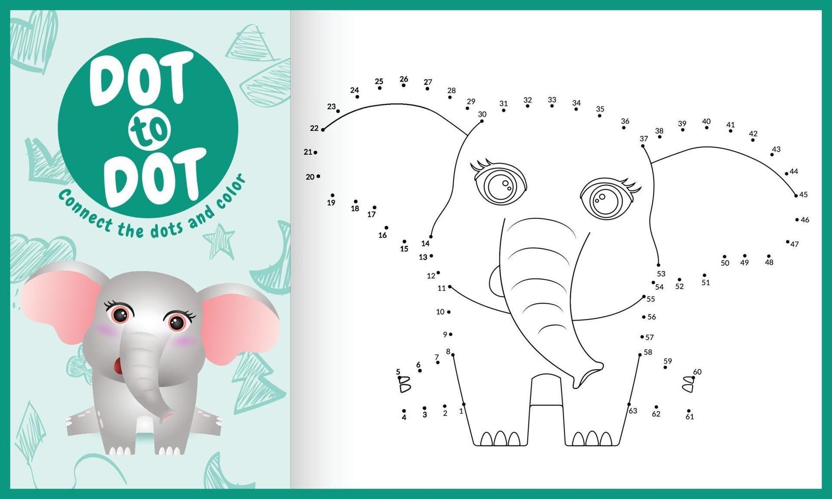 connectez le jeu et la page de coloriage pour enfants points avec une illustration de personnage d'éléphant mignon vecteur