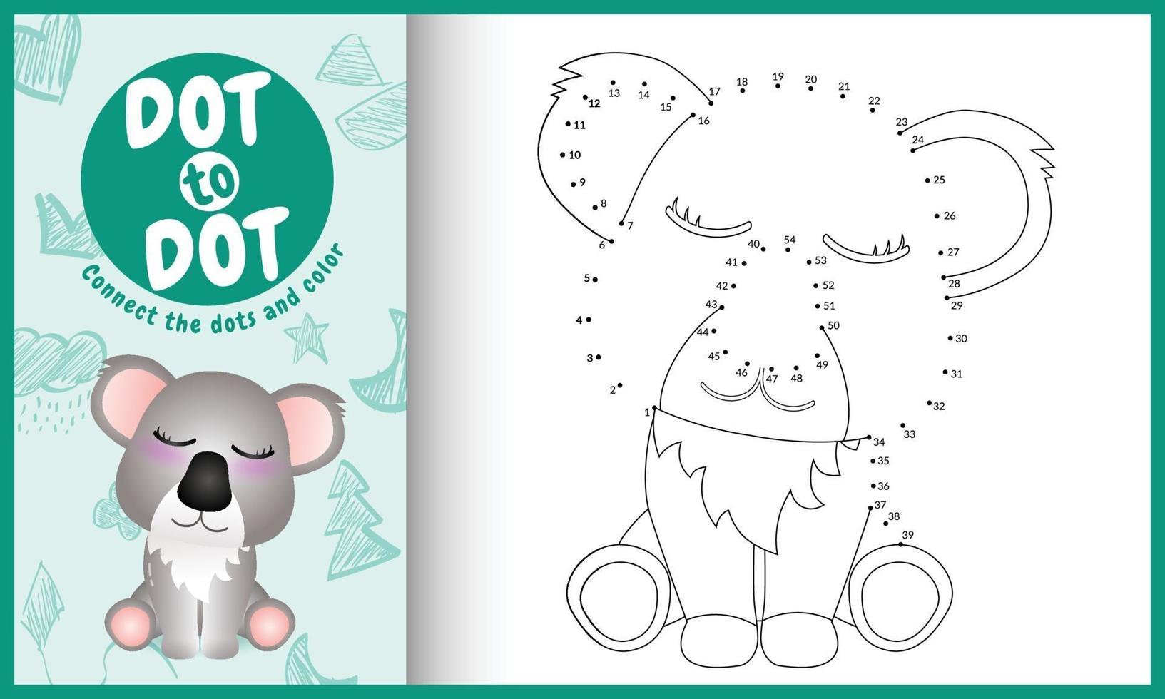 connectez le jeu et la page de coloriage pour enfants points avec une illustration de personnage koala mignon vecteur